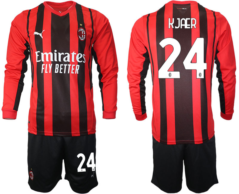 Cheap Men 2021-2022 Club Ac Milan home red Long Sleeve 24 Soccer Jersey
